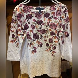 Karen Scott Women's Long Sleeve Floral Top - White and Purple